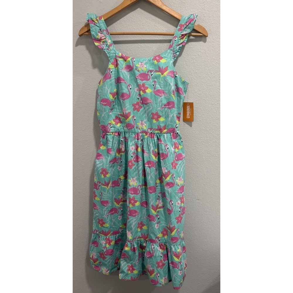 GYMBOREE NWT Women's Pink Flamingo Turquoise Ruffle Beach Summer Dress Size XS